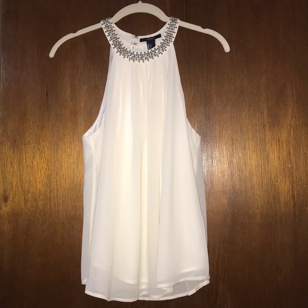Ivory beaded/sparkle halter neck top